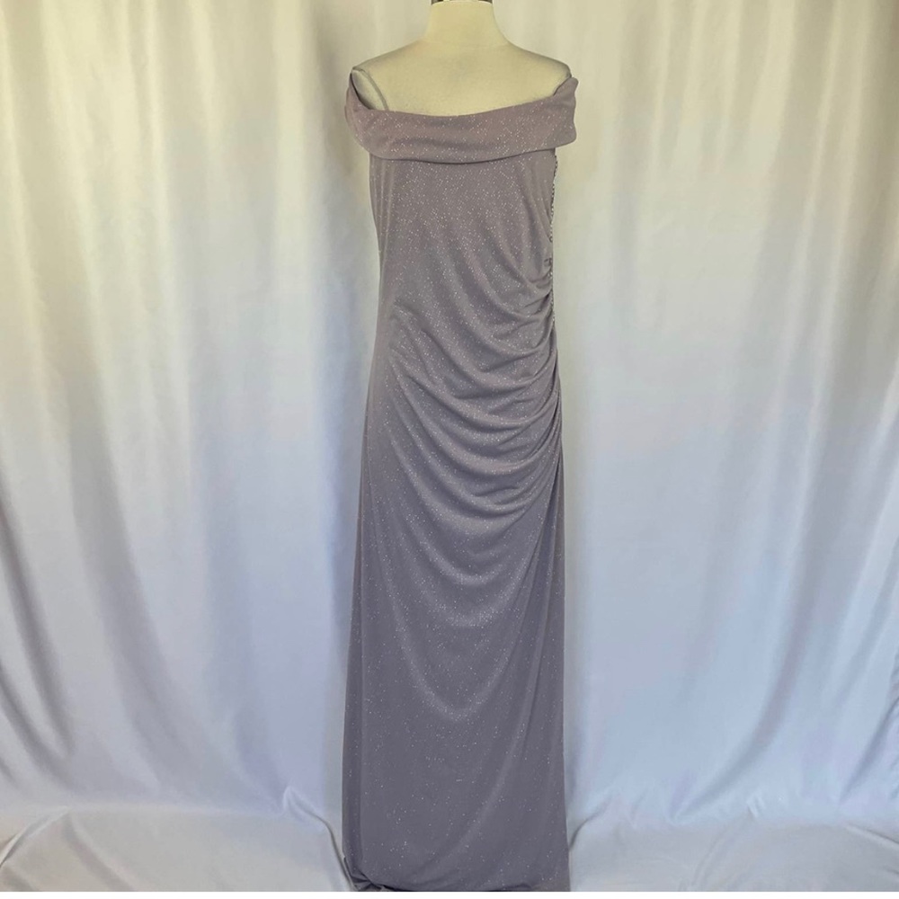 Calvin Klein Women's Formal Dress Size 16 Purple Off the Shoulder Beaded Gown